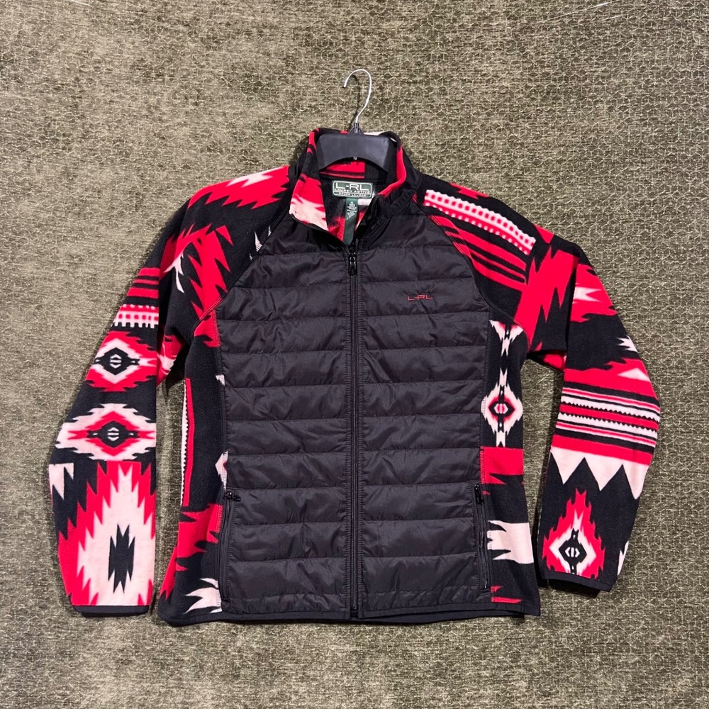 Lauren Active Ralph Lauren Jacket Womens XL Black Red Southwest Puffer Fleece